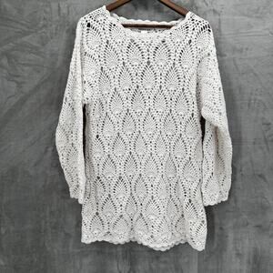 Vintage Cape Isle Knitters Sweater Womens XL Cottage Chunky Crochet Long Beach